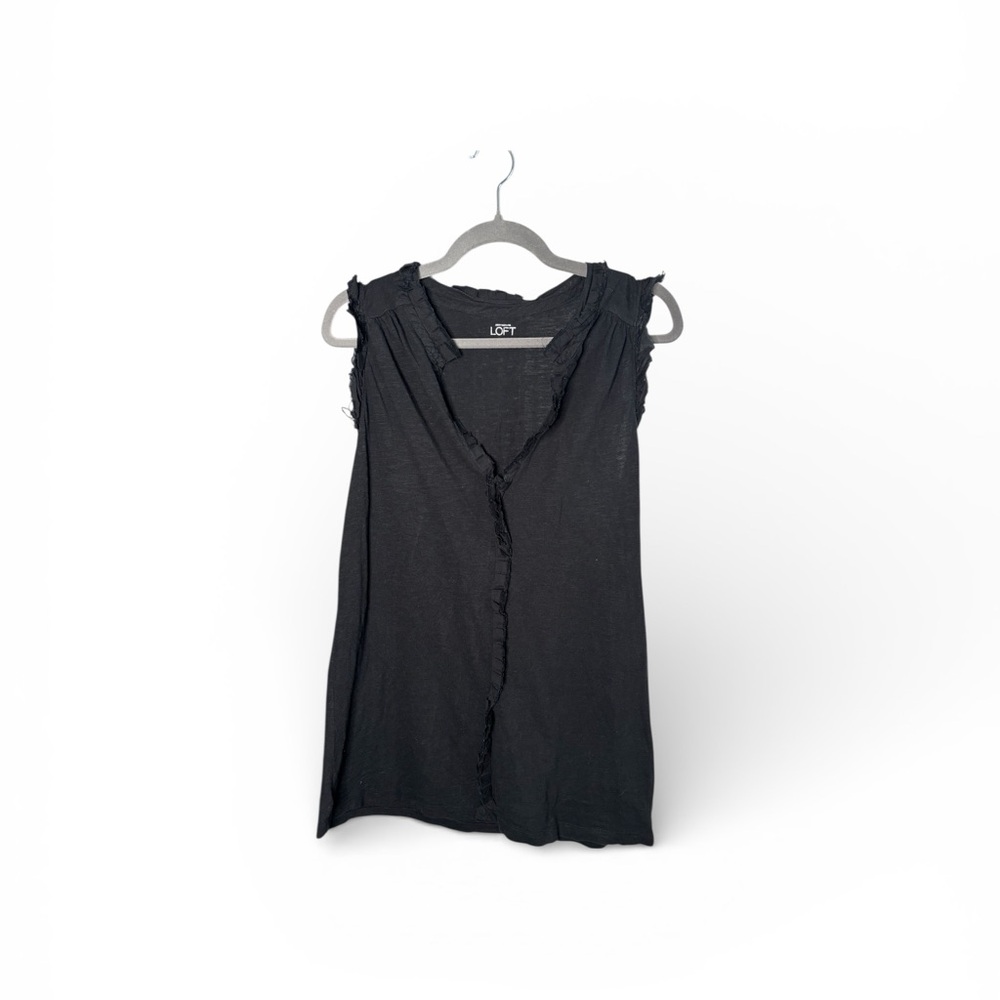 LOFT Black Cotton Sleeveless Ruffle Trim Top Size Large
